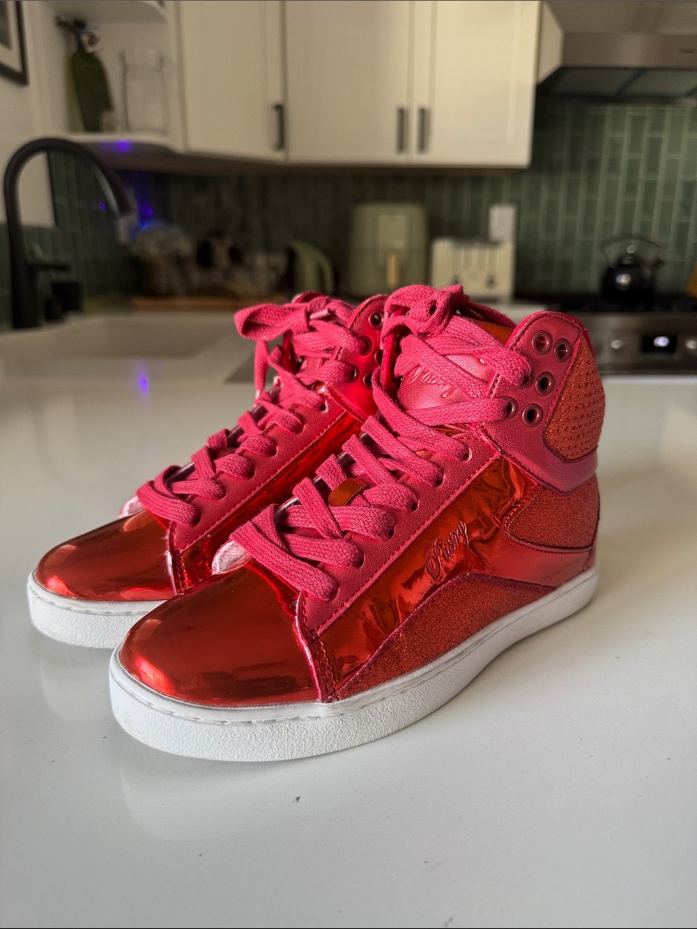 Pastry Women’s Pop tart Glitter Patent Leather Pink-Red High Top Dance Sneakers
